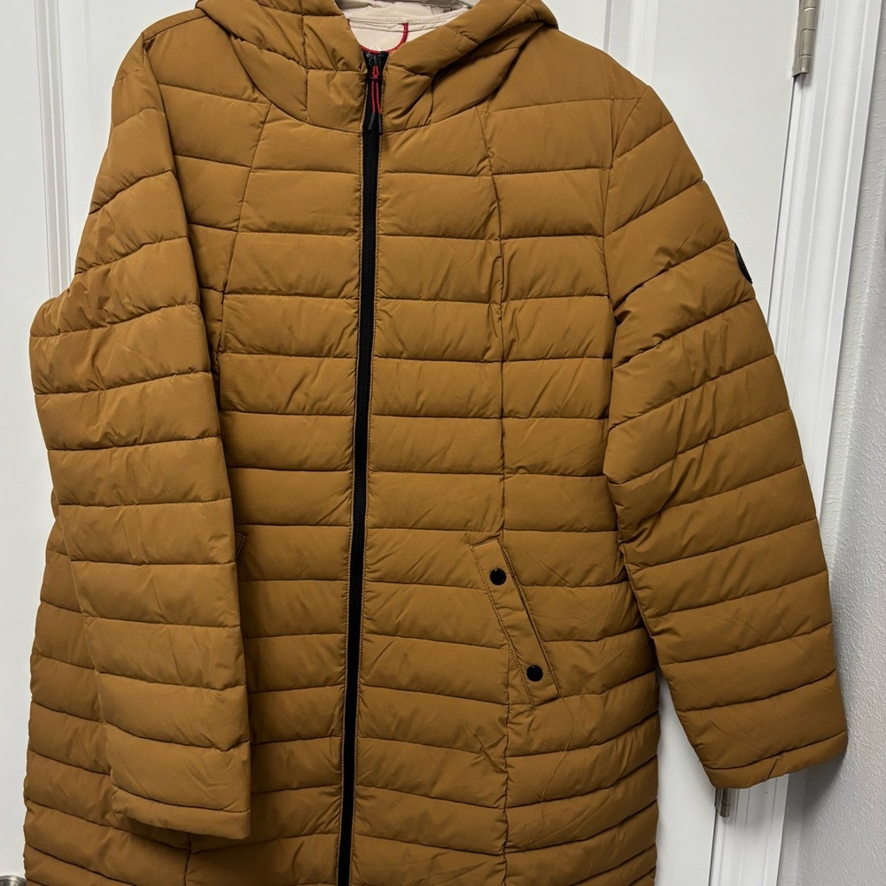 Women's Camel Color Quilted Hooded Jacket